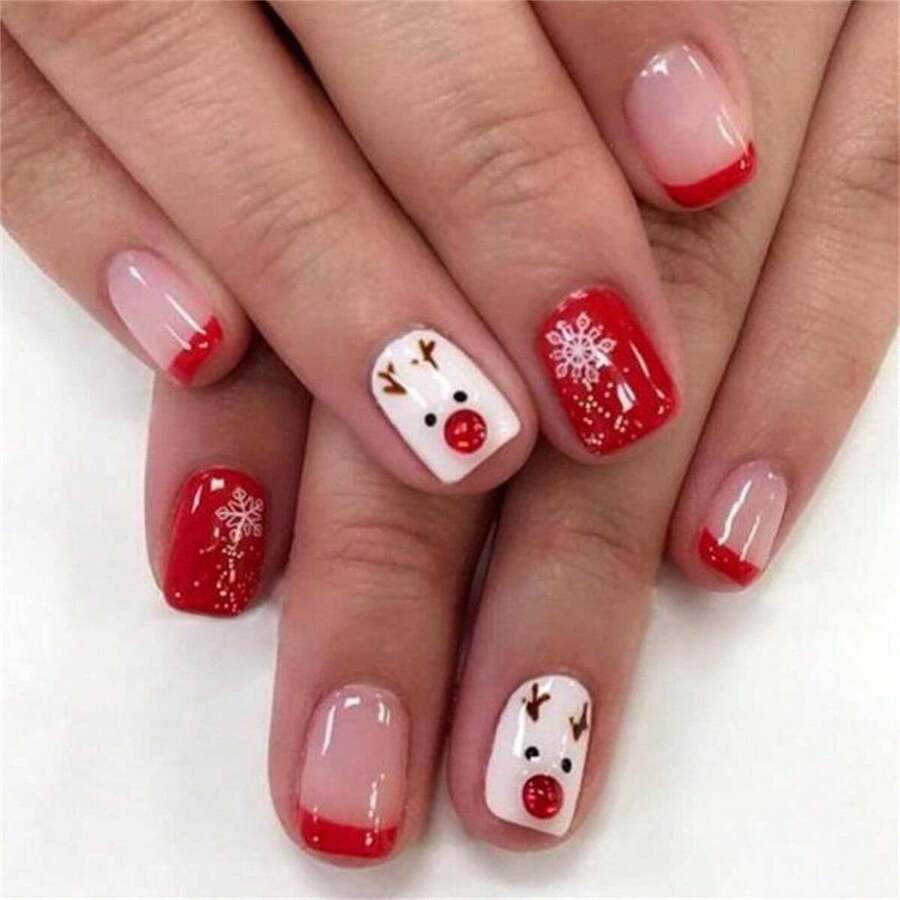 圣诞主题美甲贴纸 按压式美甲 - 粉色 - 查看 1