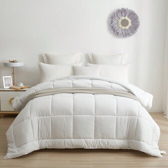 BedTreat Down Alternative Comforter With Corner Tabs - Summer Quilted Light Weight Twin Size 140 GSM White Comforter, Machine Washable Microfiber Bedding