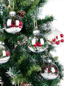 12 pezzi - 6cm/8cm/10cm Palline di Natale con copertura argento e trasparente, decorazioni di Natale fai-da-te, palline di plastica trasparenti riempibili, con coperchio rimovibile, decorazioni sospese adatte per Natale, compleanni, matrimoni, decorazione albero di Natale - Trasparente - Visualizzare 4