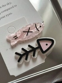 2pcs Women's Cute Cartoon Fish & Bone Funny Hair Clips, Suitable For Daily And Party Use - Multicolor - View 4