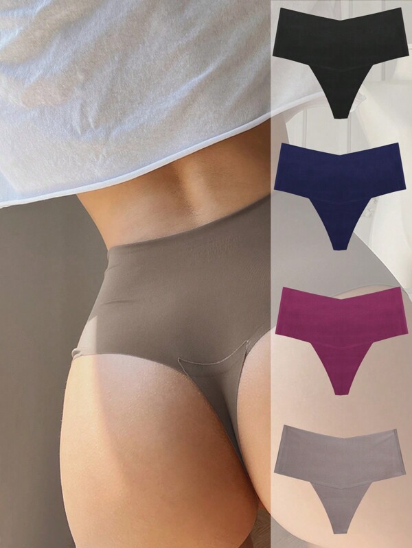 4 Stücke/Set Damen hoher Taille, V-Form Eisseide Tanga mit Höschen