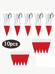 10入組聖誕帽叉匙套裝,聖誕瓶蓋裝飾,桌面裝飾,聖誕裝飾