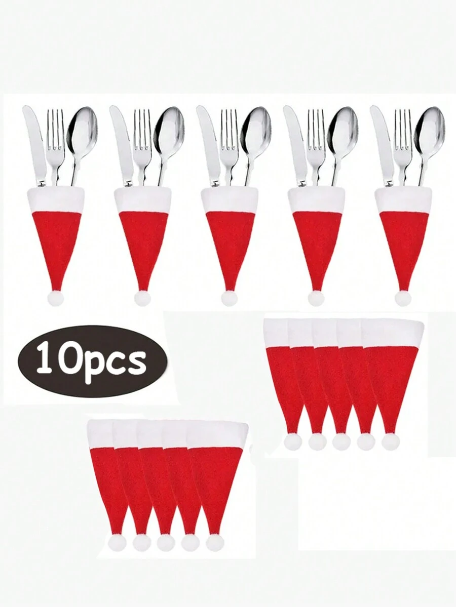 10入組聖誕帽叉匙套裝,聖誕瓶蓋裝飾,桌面裝飾,聖誕裝飾