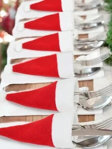 10入組聖誕帽叉匙套裝,聖誕瓶蓋裝飾,桌面裝飾,聖誕裝飾