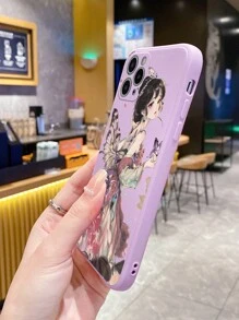 1pc Hand-Painted Purple Straight Edge Phone Case Compatible With Iphone/Compatible With Galaxy/Compatible With Xiaomi/Compatible With Redmi - Purple - View 3