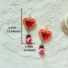 1 對新穎創意心形草莓蛋糕果醬吊墜耳環手工樹脂水果食品首飾