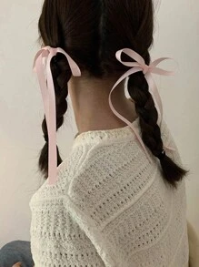 2pcs Women Fashion Long Ribbon Bow Hair Clips, Pink, Elegant, Cute, Thoughtful Gift