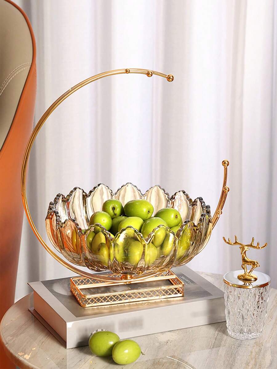 Metal And Glass Moon Shaped Fruit Tray - Large