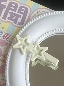 2pcs Women's Sweet Star Decorated Hair Clips, Suitable For Daily Use - Beige - View 2