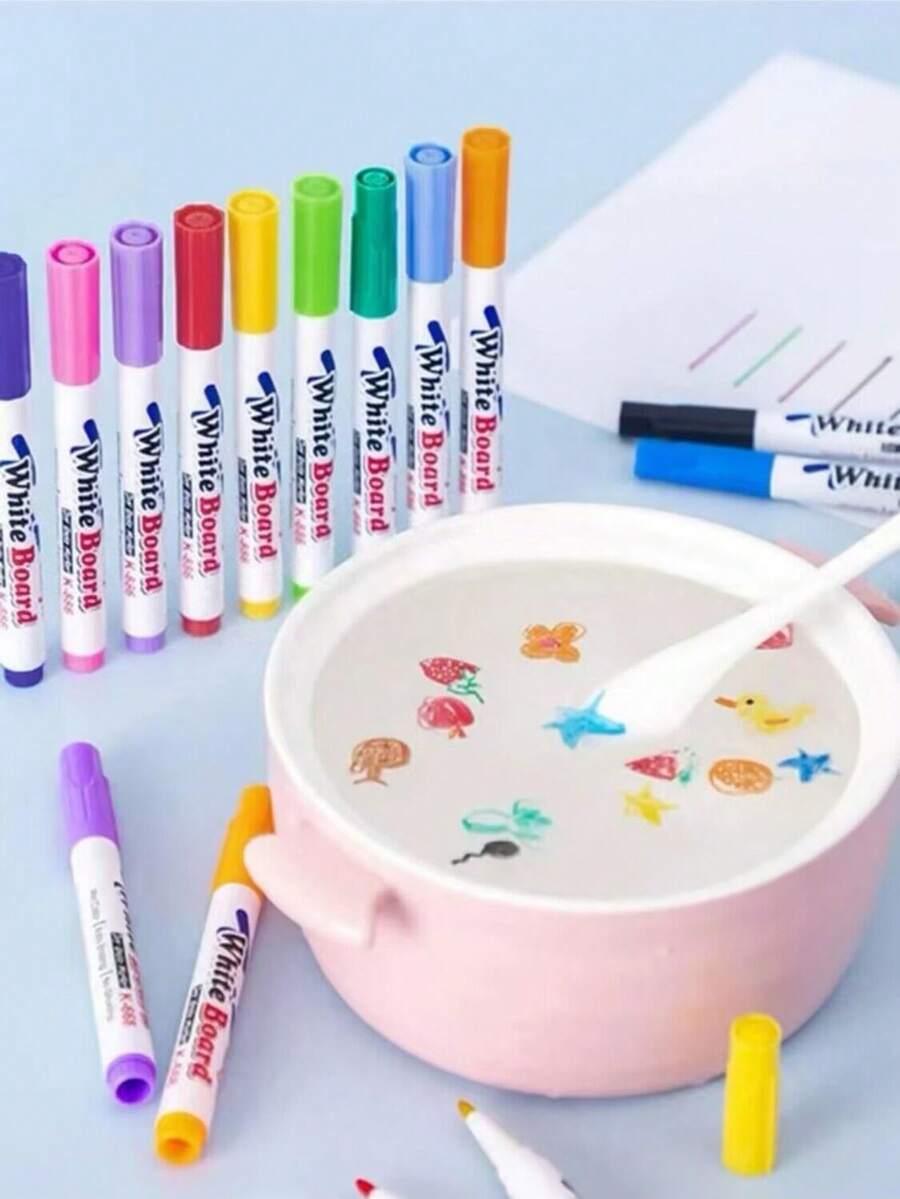 8 Piezas Plumas Mágicas De Pintura Al Agua Con 8 Colores Diferentes, De Tinta Flotante Que Permite Dibujar Sobre Agua, Coloridos Rotuladores Para Pizarra Blanca, Con Gran Capacidad - Multicolor - Ver 1
