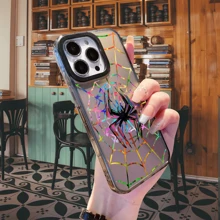 1入時尚的半透明黑色和多彩蜘蛛設計手機殼,適用於iphone。簡約而時尚的設計,適合男女使用 - 彩色 - 查看 6
