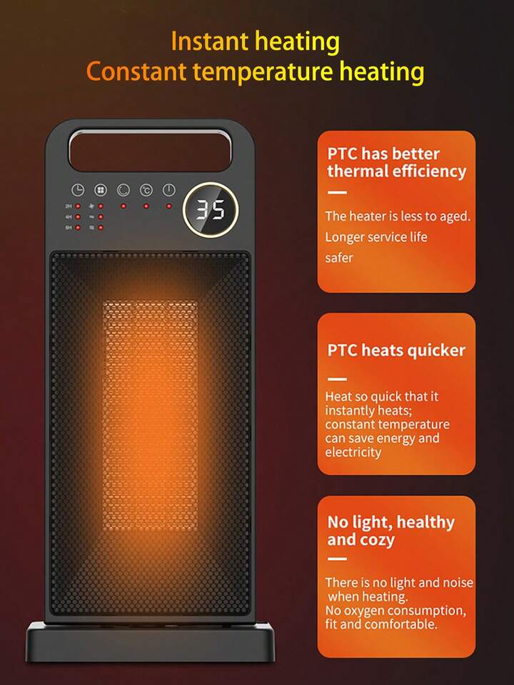 Space Heater for Indoor Use with Remote Control Digital Display Touch  Button Oscillation 1500W Electric Heater Portable Thermostat Overheat  Protection Small Space Heater for Room Home Office | SHEIN UK