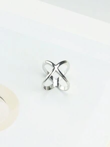 1款女性時尚金色十字交叉環圍巾扣 - 銀色 - 查看 2