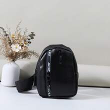 时尚百搭儿童迷你胸包斜挎包，色块字母设计，适合女生，学生，职场新人，白领，通勤，出游搭配 - 黑色 - 查看 2
