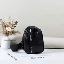 时尚百搭儿童迷你胸包斜挎包，色块字母设计，适合女生，学生，职场新人，白领，通勤，出游搭配 - 黑色 - 查看 4