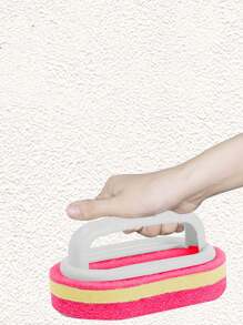 1pc Pink Upgrade Thickened Sponge Cleaning Brush With Handle For Wall & Tile Surface - Pink - View 8