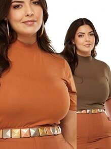 Plus Size Women Tops - Brown - View 2