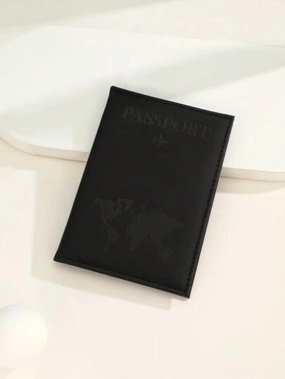 1pc Travel Map & Letter Patterned Passport Holder, Matte Surface Pu Material With Fixed Sleeve Edge Design For International Travel Passport Cover Passport Case Passport Wallet Passport Bag for Holiday for Vacation Passport Pouch for Flight for Back to School for Men and Women Travel Essentials Travel Accessories vacation accessories for holiday season