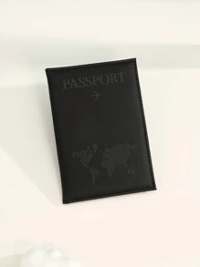 1入旅行地圖和信紙圖案護照套,霧面pu材料,帶有固定套口設計,國際旅行護照套,度假護照皮套,旅行必備品,度假季必備配件,適用於返校,男女兩用 - 黑色 - 查看 5