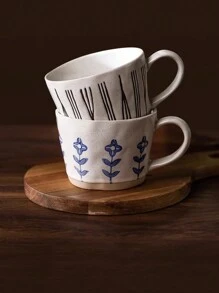 1 pièce Set de tasse à café en céramique, Tasse en céramique et Sous-tasse en bois, Convient pour un usage domestique et au bureau, Un excellent cadeau pour les amis à la rentrée scolaire