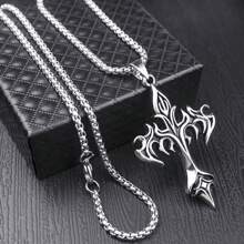 Dây chuyền mặt dây chuyền tối giản bằng thép titan hình chữ thập thương hiệu Hiphop, trang sức cặp đôi thời trang cổ điển - Bạc - Xem 1
