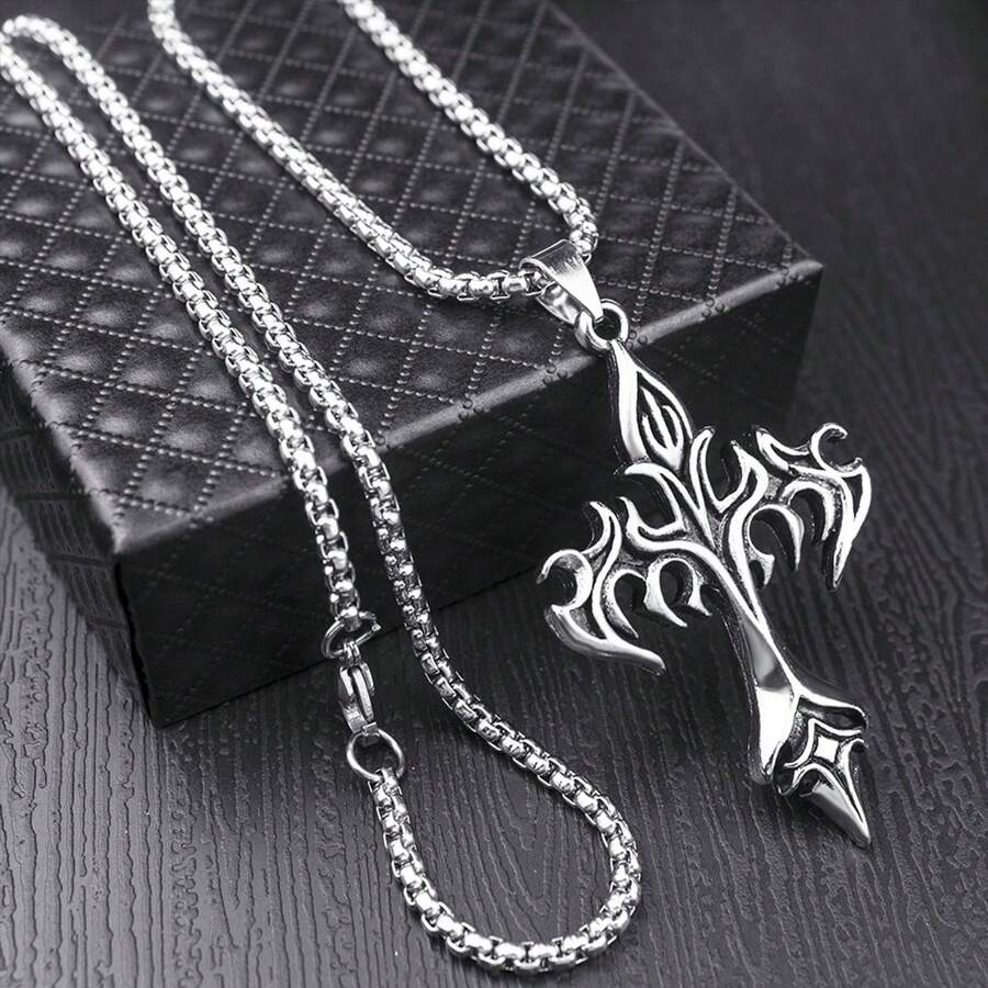 Dây chuyền mặt dây chuyền tối giản bằng thép titan hình chữ thập thương hiệu Hiphop, trang sức cặp đôi thời trang cổ điển - Bạc - Xem 1