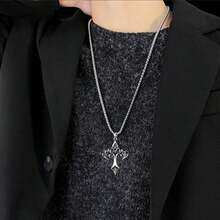 Dây chuyền mặt dây chuyền tối giản bằng thép titan hình chữ thập thương hiệu Hiphop, trang sức cặp đôi thời trang cổ điển - Bạc - Xem 2