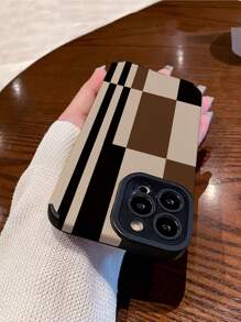 1 件套拼色格纹皮革纹理防震手机壳，适用于苹果等型号，防水防摔防刮 - 彩色 - 查看 4