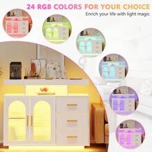 Lvifur 40Inch LED Sideboard Buffet Cabinet with Wireless Charging Station, Auto Sensor Sideboard with Dimmable 24 RGB Colors Light, Coffee Bar Cabinet for Kitchen, Living Room, White