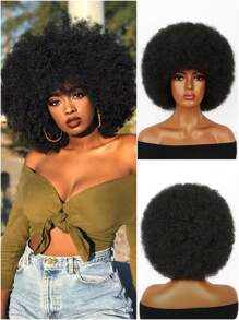 Christmas And Wigs Soft Afro Hair Wig For Women Afro Kinky Curly Hair Wigs With Bangs Black Brown White Grey Colourful Looking Natural Short Afro Curly Wig For Men Bouncy Black Afro Puff Wig Synthetic Hair Big Afro Wig For Daily Party Cosplay Holiday Christmas Decorations For Woven Hair Wigs