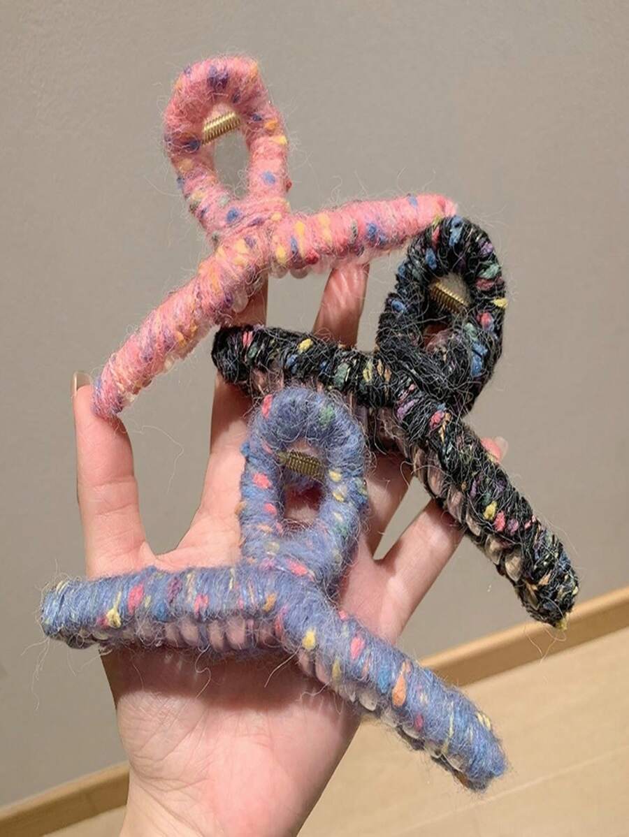 New Arrival 3pcs Handmade Colorful Geometric Hair Clips With Wool Yarn, Autumn & Winter - Multicolor - View 1