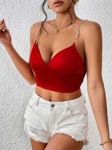Top rojo corto de tirantes de cadena - Rojo - Ver 2