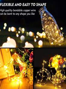 1/3/5/10 件多色 LED 仙女灯串，带室内电池供电 LED 灯串，适用于花园家居派对婚礼节日装饰 - 金色 - 查看 3