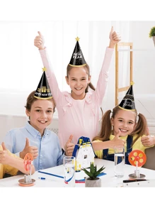 6pcs/set happy new year black paper hat party decoration photo prop hat Happy New Year theme - Black - View 4