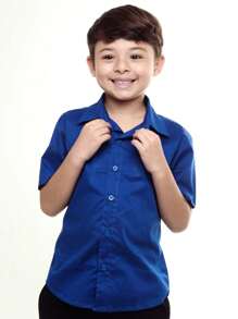 Camisa Social Infantil  juvenil Masculina Manga Curta varias cores - Azul Royal - Visão 2