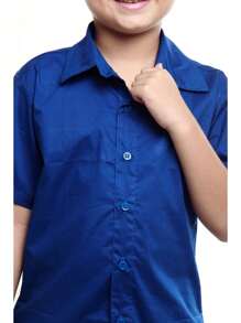 Camisa Social Infantil  juvenil Masculina Manga Curta varias cores - Azul Royal - Visão 4