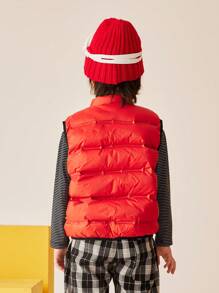 TIGER MINI [triple Protection Function] Tween Boys' Lightweight Red Down Vest For Daily Wear And Outdoor Activities In Autumn And Winter, Versatile Solid Color Design - Red - View 2
