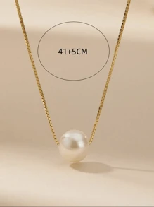 1pc Fashionable Faux Pearl And Gold Color Necklace Suitable For Women To Wear On Daily Parties - Yellow Gold - View 5