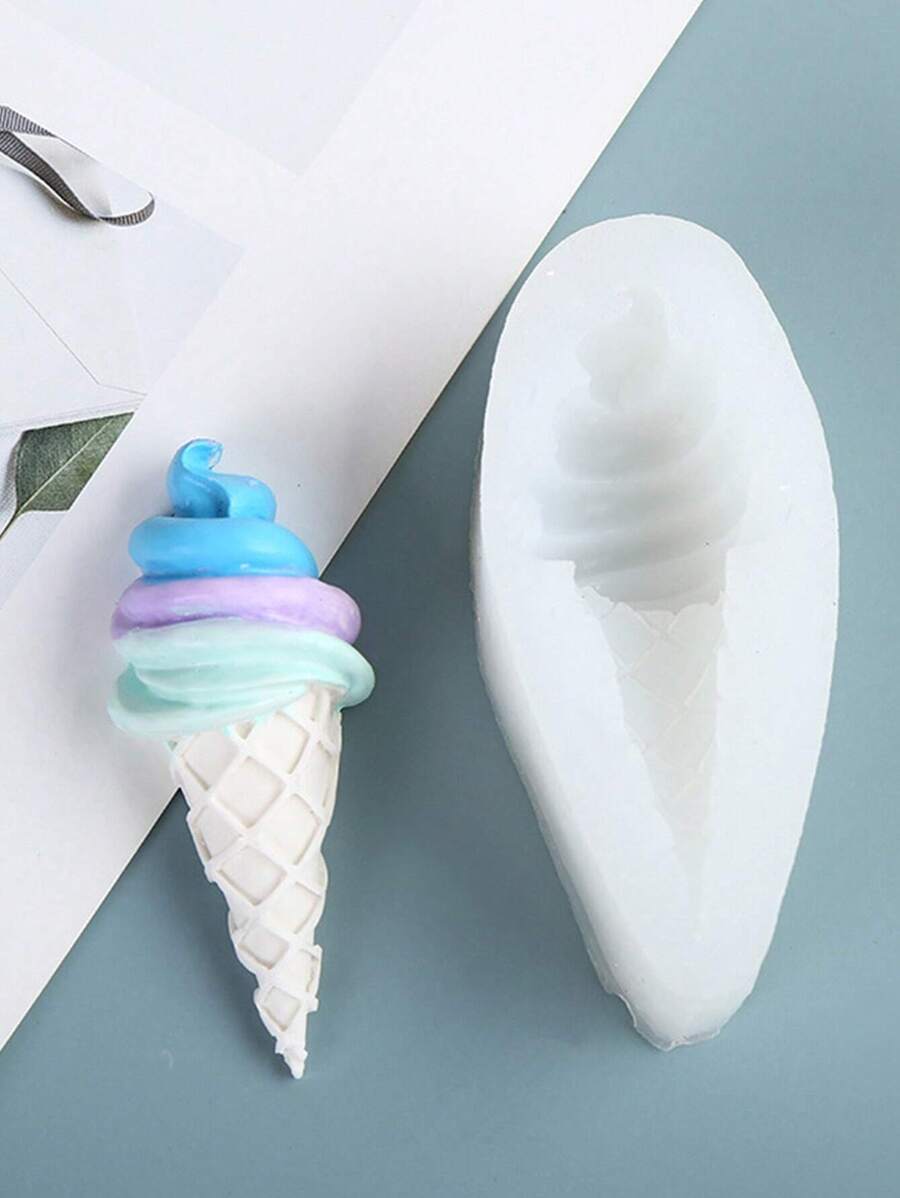 1 件旋轉冰淇淋筒棒棒糖矽膠模具用於蛋糕烘焙 Diy 巧克力裝飾 - 白色 - 查看 1