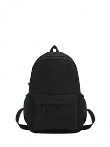 1 Piece Simple Solid Girls Rucksack Backpack Schoolbag For Teen Travel Knapsack Casual Backpack - Black - View 5