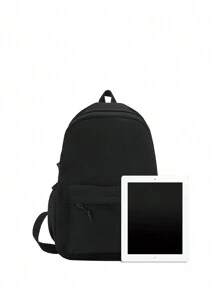 1 Piece Simple Solid Girls Rucksack Backpack Schoolbag For Teen Travel Knapsack Casual Backpack - Black - View 7