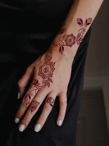 2 张棕色纹身套装，女士防水纹身贴纸婚礼派对贴纸（棕色） - 棕色 - 查看 7