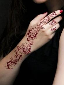 2 张棕色纹身套装，女士防水纹身贴纸婚礼派对贴纸（棕色） - 棕色 - 查看 2