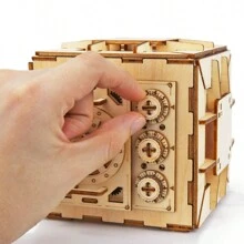 木製儲物櫃3d拼圖盒,附有密碼鎖模型套件,供成年人組裝,可儲存貴重物品 - 杏色 - 查看 2