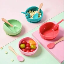 2入組吸盤嬰兒碗-耐熱2件矽膠套裝帶湯匙,適用於嬰幼兒-嬰兒導入式離乳食餐盤-第一階段自食用餐具,淺藍色 - 淺藍色 - 查看 3