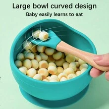 2入組吸盤嬰兒碗-耐熱2件矽膠套裝帶湯匙,適用於嬰幼兒-嬰兒導入式離乳食餐盤-第一階段自食用餐具,淺藍色 - 淺藍色 - 查看 8