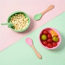 2入組吸盤嬰兒碗-耐熱2件矽膠套裝帶湯匙,適用於嬰幼兒-嬰兒導入式離乳食餐盤-第一階段自食用餐具,淺藍色 - 淺藍色 - 查看 4