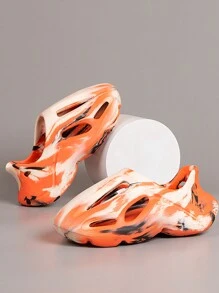 万圣节时尚情侣厚底封闭式鞋头一脚蹬沙滩凉鞋 - 橘色 - 查看 4