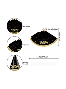 6pcs/set happy new year black paper hat party decoration photo prop hat Happy New Year theme - Black - View 2