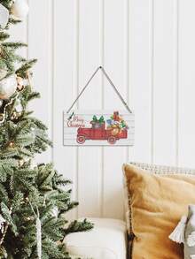 Putuo Decor 1 pezzo Cartello in legno rosso a forma di camion dell'albero di Natale, regalo per feste di Natale, targa da appendere per decorazione di pareti di casa, camino, caffetteria, ufficio, soggiorno, dimensioni 10 x 20 cm - Verde militare - Visualizzare 5